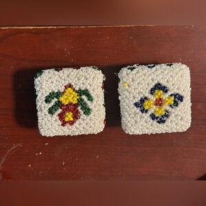 Pair of VTG Handmade Seed Pearl Beaded Boxes Handcrafted Indian Trinket Boxes